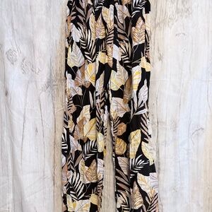 Tropical Black and Gold Leaf Print Wide-Leg Pants Womens Size 1XL